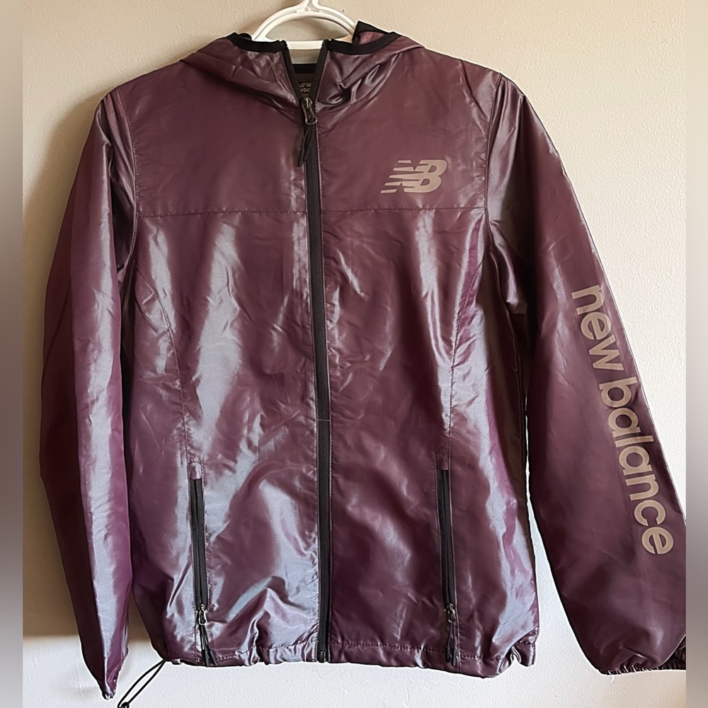 New Balance Purple Oil Spill hooded lightweight rain jacket